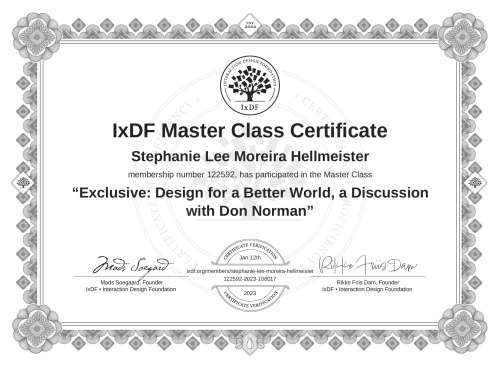 Exclusive: Design for a Better World, a Discussion with Don Norman certificate