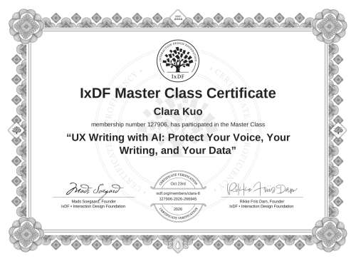 UX Writing with AI: Protect Your Voice, Your Writing, and Your Data certificate