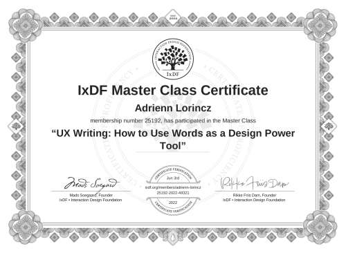 UX Writing: How to Use Words as a Design Power Tool certificate