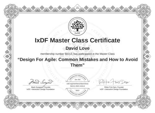 Design For Agile: Common Mistakes and How to Avoid Them certificate