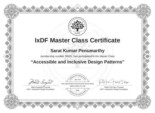 Accessible and Inclusive Design Patterns certificate