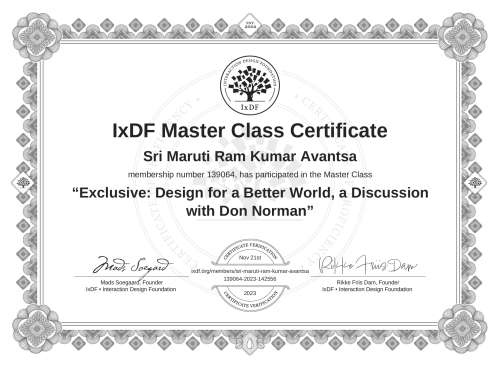 Exclusive: Design for a Better World, a Discussion with Don Norman certificate