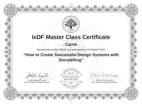 How to Create Successful Design Systems with Storytelling certificate