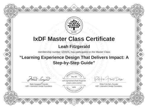Learning Experience Design That Delivers Impact: A Step-by-Step Guide certificate