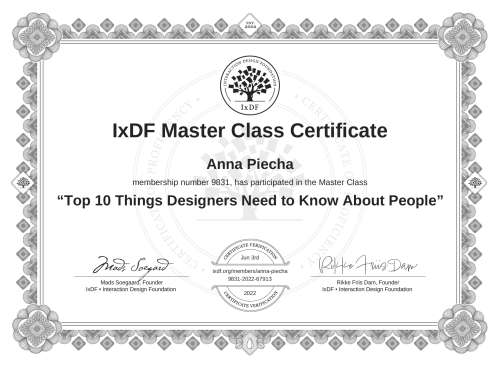 Top 10 Things Designers Need to Know About People certificate