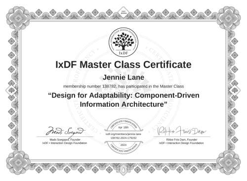 Design for Adaptability: Component-Driven Information Architecture certificate