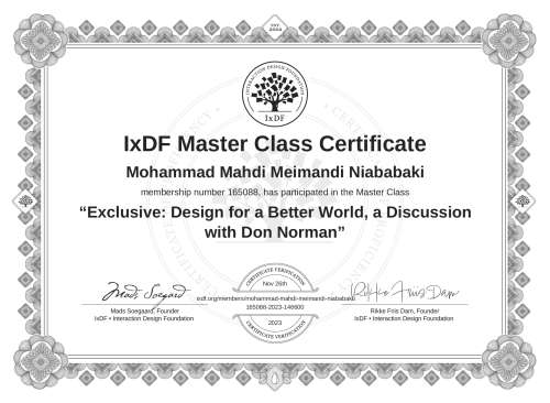 Exclusive: Design for a Better World, a Discussion with Don Norman certificate