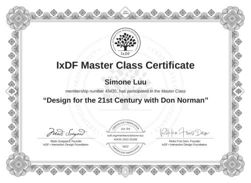Design for the 21st Century with Don Norman certificate