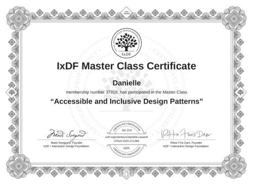 Accessible and Inclusive Design Patterns certificate