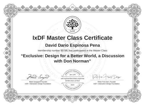 Exclusive: Design for a Better World, a Discussion with Don Norman certificate