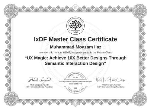 UX Magic: Achieve 10X Better Designs Through Semantic Interaction Design certificate