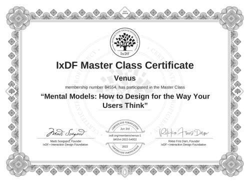 Mental Models: How to Design for the Way Your Users Think certificate