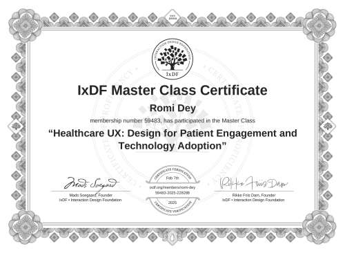 Healthcare UX: Design for Patient Engagement and Technology Adoption certificate