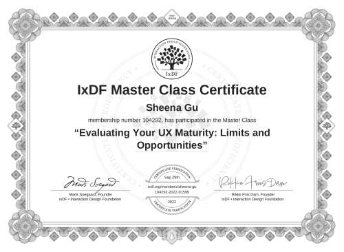 Evaluating Your UX Maturity: Limits and Opportunities certificate