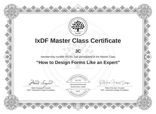 How to Design Forms Like an Expert certificate