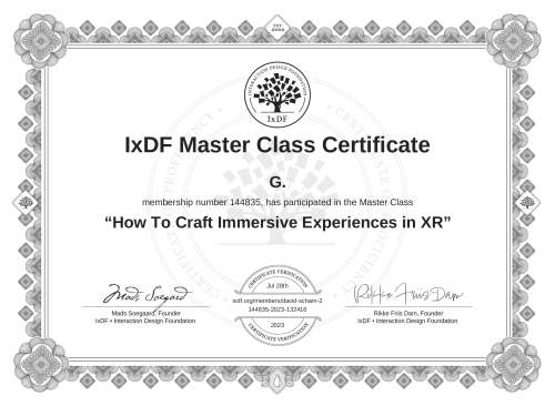 How To Craft Immersive Experiences in XR certificate