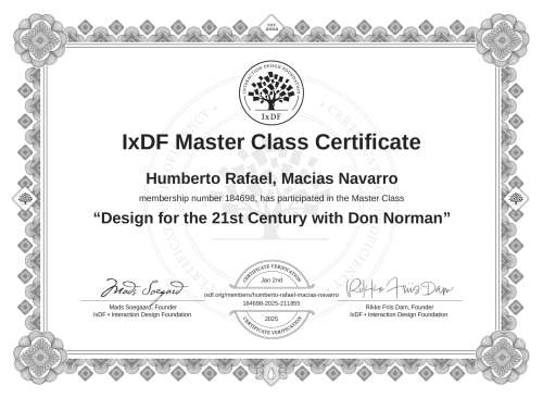 Design for the 21st Century with Don Norman certificate