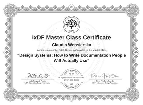 Design Systems: How to Write Documentation People Will Actually Use certificate