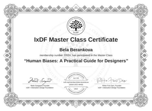 Human Biases: A Practical Guide for Designers certificate