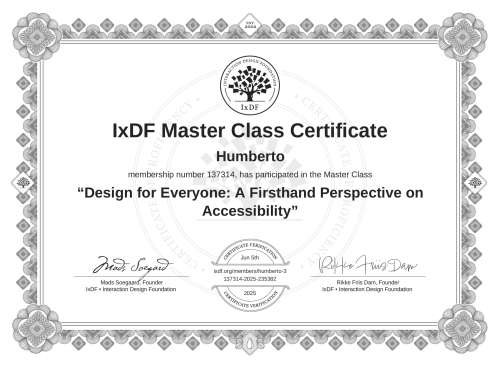 Design for Everyone: A Firsthand Perspective on Accessibility certificate