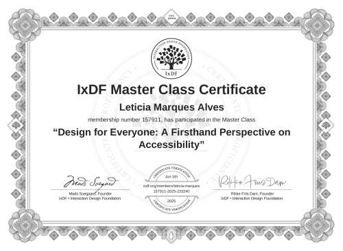 Design for Everyone: A Firsthand Perspective on Accessibility certificate