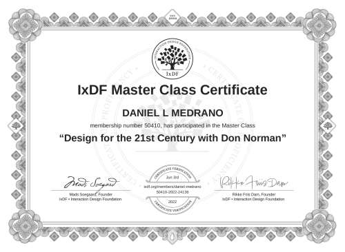 Design for the 21st Century with Don Norman certificate