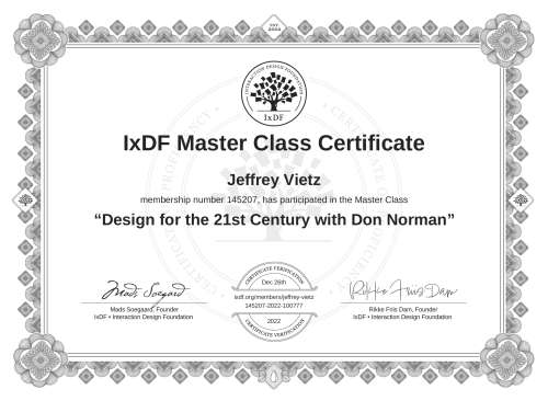Design for the 21st Century with Don Norman certificate