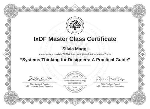 Systems Thinking for Designers: A Practical Guide certificate