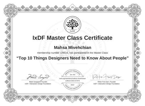 Top 10 Things Designers Need to Know About People certificate