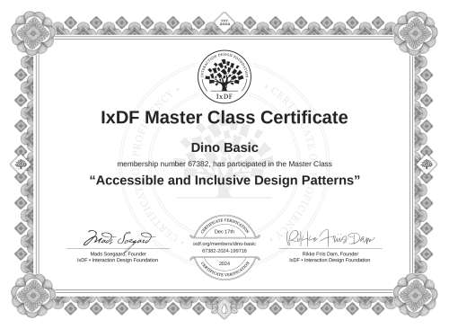 Accessible and Inclusive Design Patterns certificate