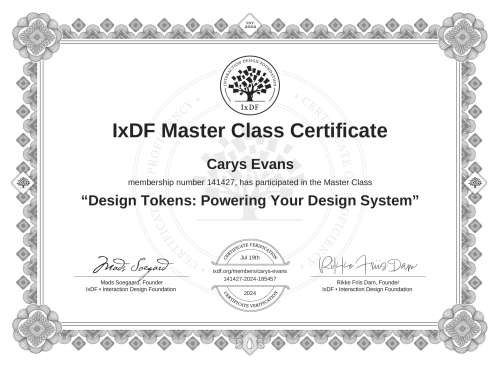 Design Tokens: Powering Your Design System certificate