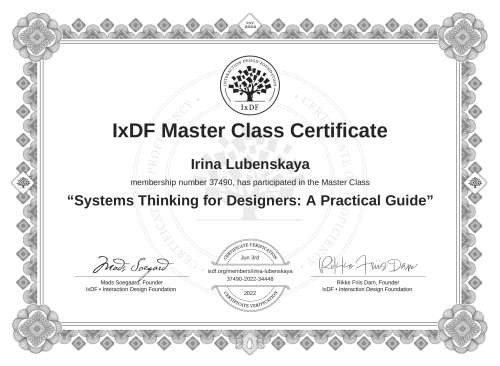 Systems Thinking for Designers: A Practical Guide certificate