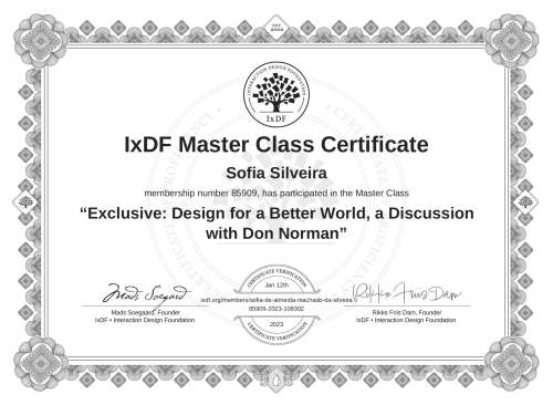 Exclusive: Design for a Better World, a Discussion with Don Norman certificate
