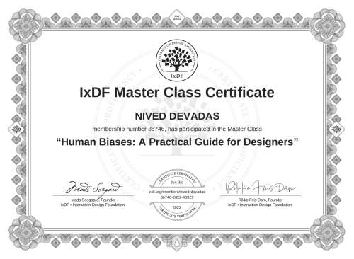 Human Biases: A Practical Guide for Designers certificate