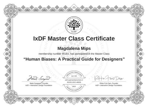 Human Biases: A Practical Guide for Designers certificate