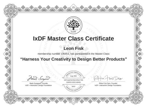 Harness Your Creativity to Design Better Products certificate