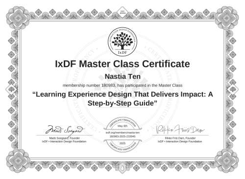 Learning Experience Design That Delivers Impact: A Step-by-Step Guide certificate