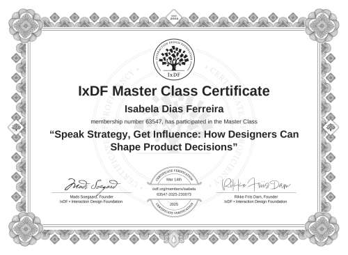 Speak Strategy, Get Influence: How Designers Can Shape Product Decisions certificate
