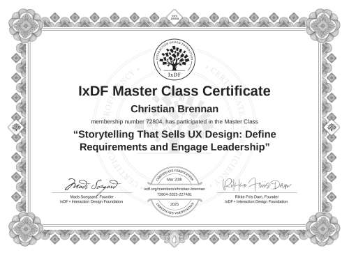 Storytelling That Sells UX Design: Define Requirements and Engage Leadership certificate