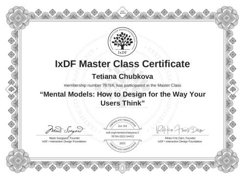 Mental Models: How to Design for the Way Your Users Think certificate