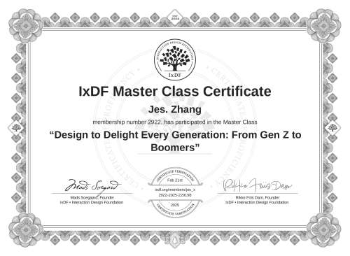 Design to Delight Every Generation: From Gen Z to Boomers certificate