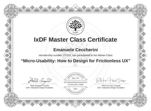 Micro-Usability: How to Design for Frictionless UX certificate