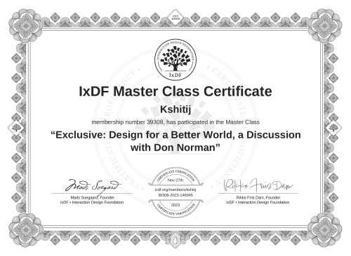 Exclusive: Design for a Better World, a Discussion with Don Norman certificate