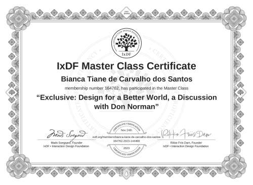 Exclusive: Design for a Better World, a Discussion with Don Norman certificate