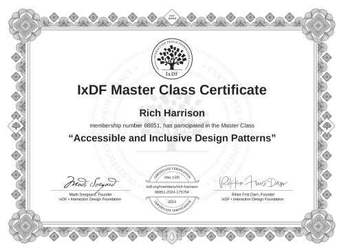Accessible and Inclusive Design Patterns certificate