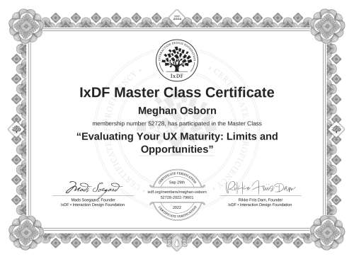 Evaluating Your UX Maturity: Limits and Opportunities certificate