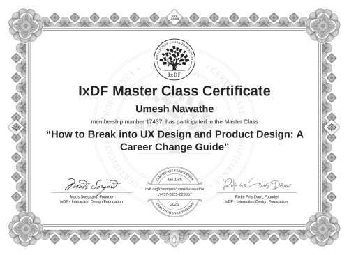 How to Break into UX Design and Product Design: A Career Change Guide certificate
