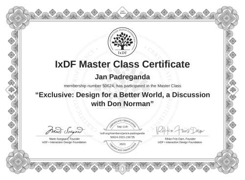Exclusive: Design for a Better World, a Discussion with Don Norman certificate
