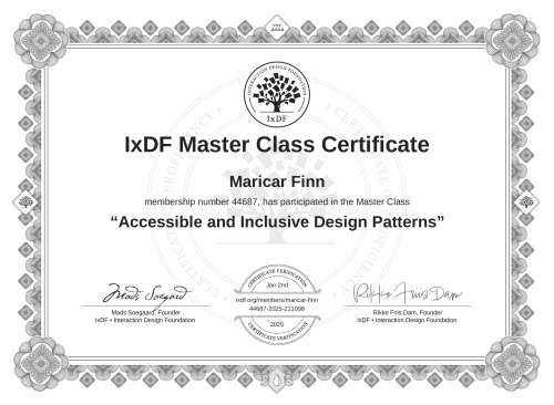 Accessible and Inclusive Design Patterns certificate
