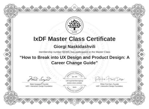 How to Break into UX Design and Product Design: A Career Change Guide certificate